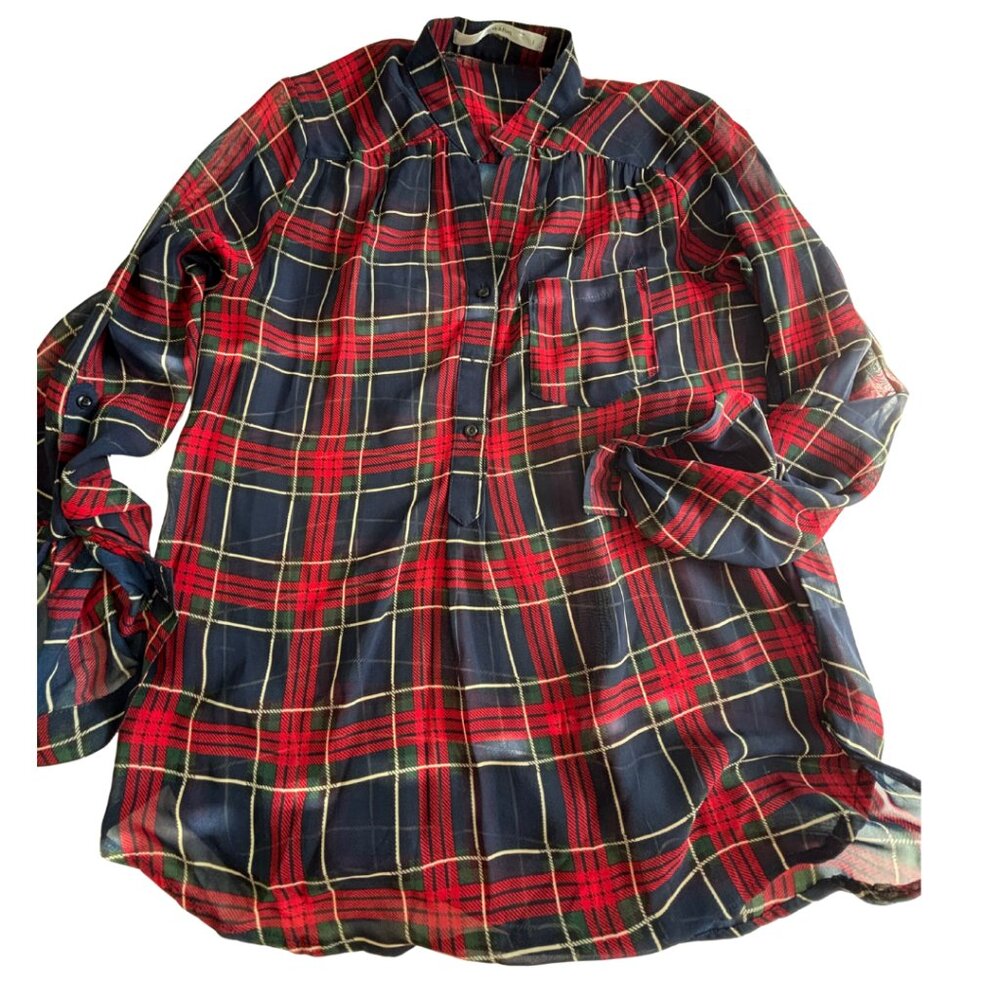Sheer plaid red blue top Fun 2 Fun size L